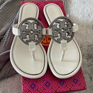 Tory Burch Metal Miller Embellished Sandal.